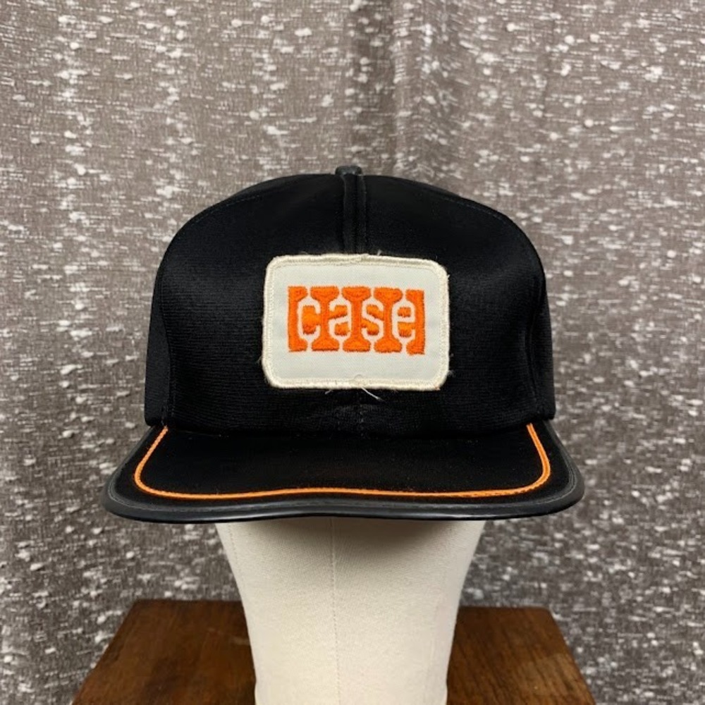 Vintage Case Tractor Black/Orange Foam Snapback Hat Cap Farm Agriculture M/L